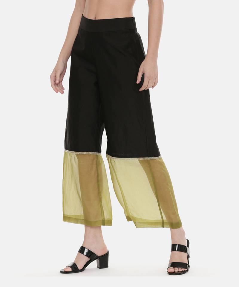 Black Green Chanderi Organza Pants
