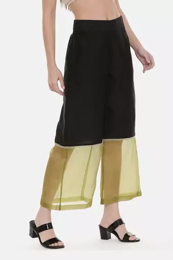 Black Green Chanderi Organza Pants