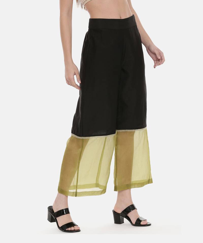 Black Green Chanderi Organza Pants