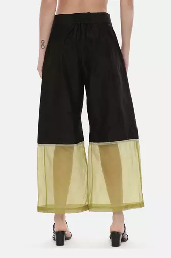 Black Green Chanderi Organza Pants