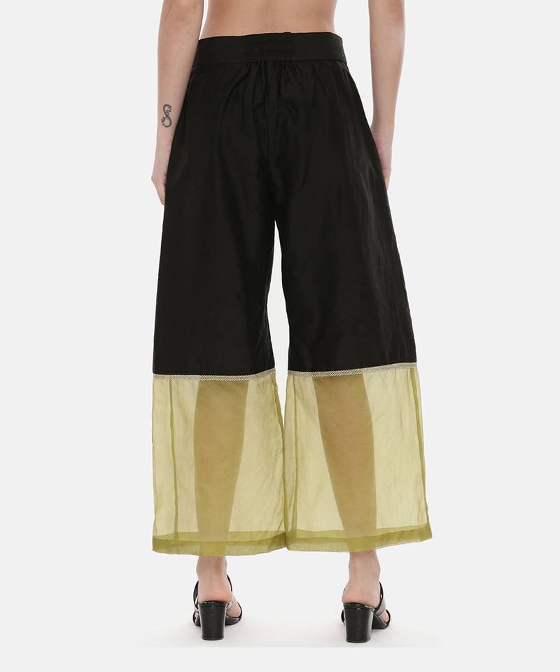 Black Green Chanderi Organza Pants