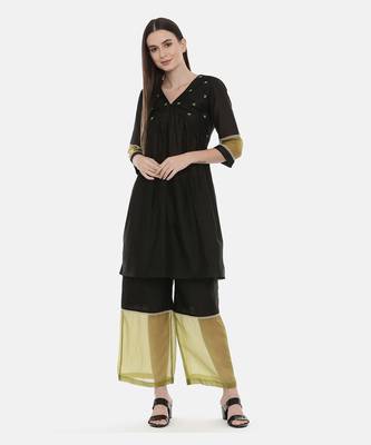 Black Green Chanderi Organza Pants 1