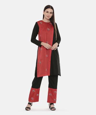 Black Red Chanderi  Pants 1