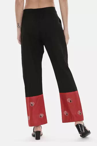 Black Red Chanderi  Pants