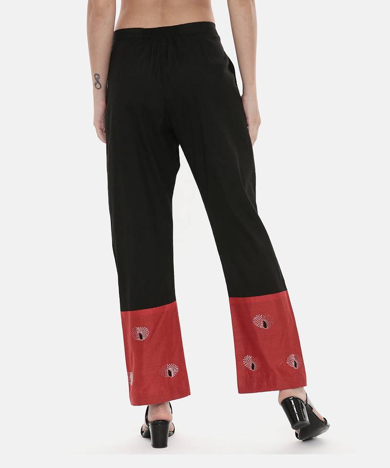 Black Red Chanderi  Pants