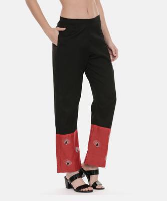 Black Red Chanderi  Pants 3