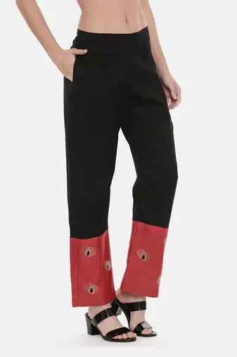 Black Red Chanderi  Pants