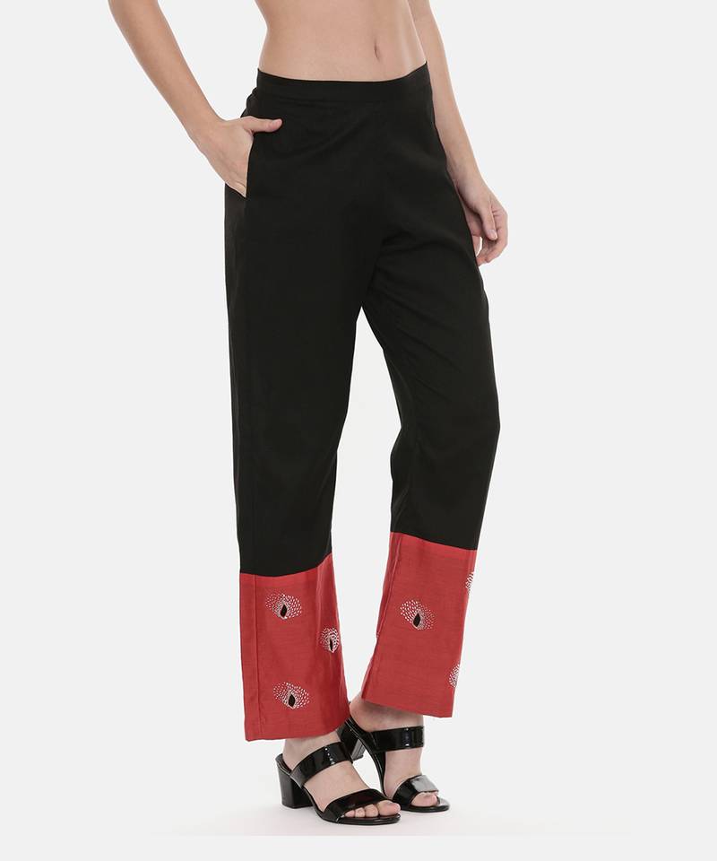 Black Red Chanderi  Pants