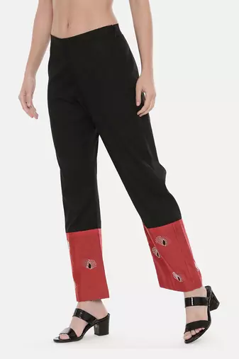 Black Red Chanderi  Pants