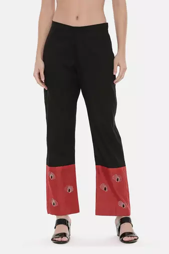 Black Red Chanderi  Pants