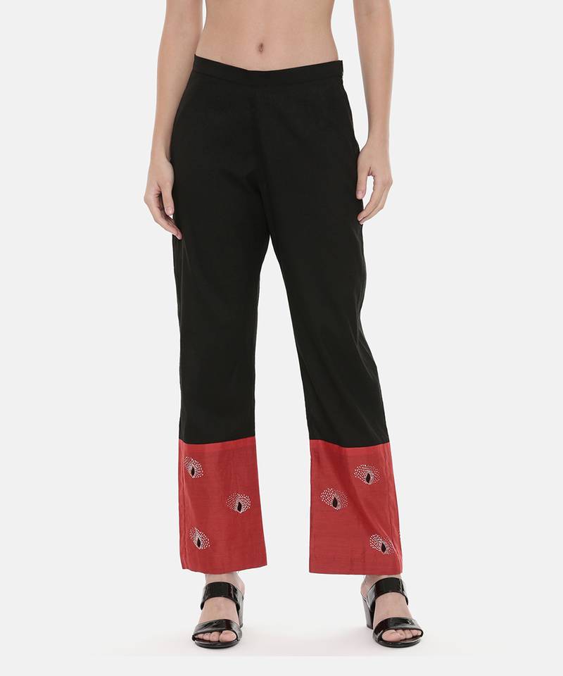Black Red Chanderi  Pants