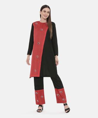 Red black Chanderi  Pants 1