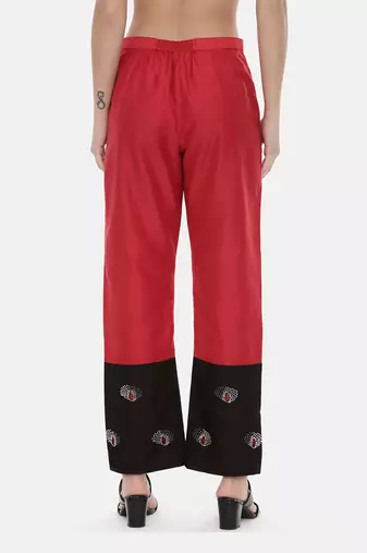 Red black Chanderi  Pants