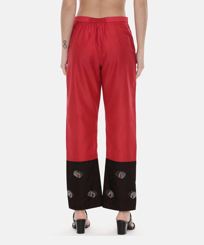 Red black Chanderi  Pants