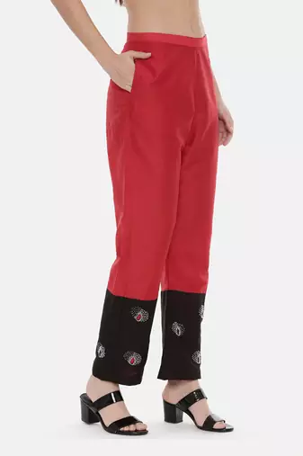 Red black Chanderi  Pants