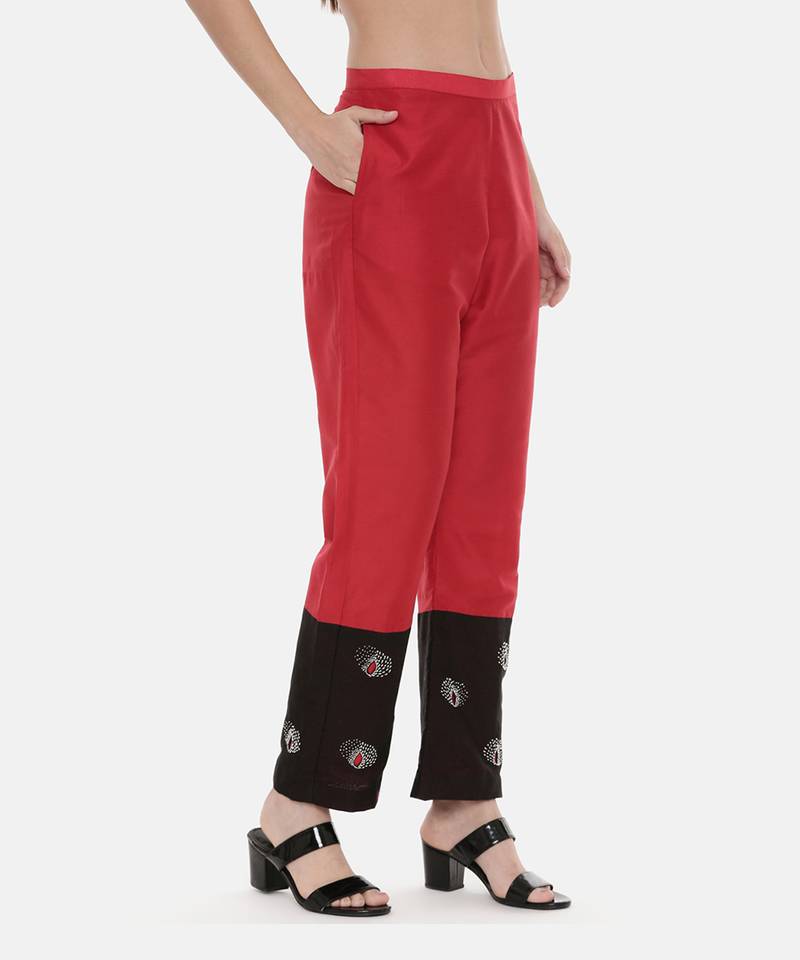 Red black Chanderi  Pants