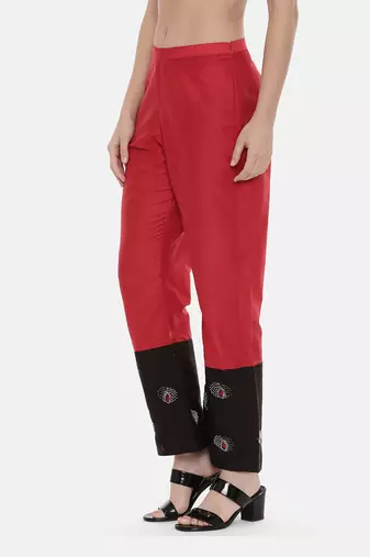 Red black Chanderi  Pants