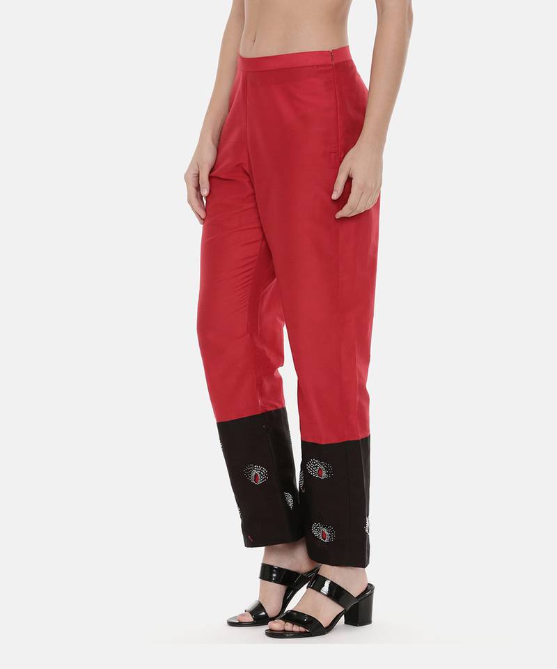 Red black Chanderi  Pants