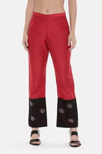 Red black Chanderi  Pants