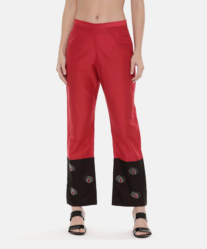 Red black Chanderi  Pants