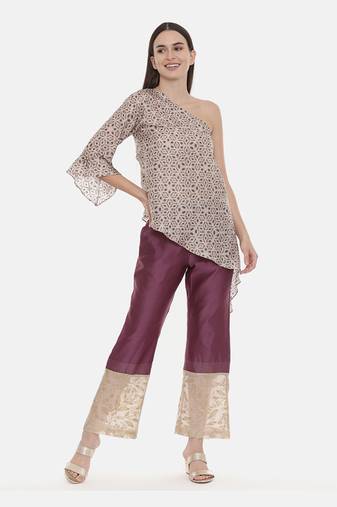 Wine Chanderi  Pants