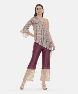 Wine Chanderi  Pants 1