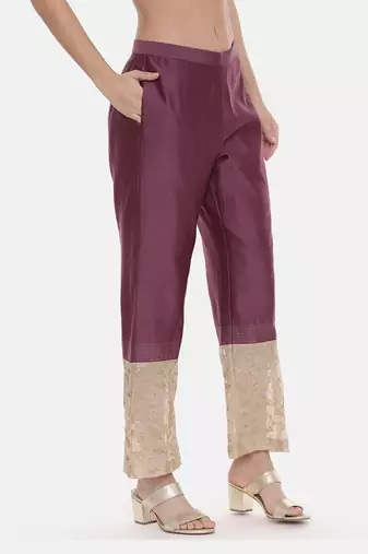 Wine Chanderi  Pants