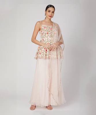 Blush Pink Embroidered Peplum With Sharara With Dupatta 1