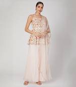 Blush Pink Embroidered Peplum With Sharara With Dupatta