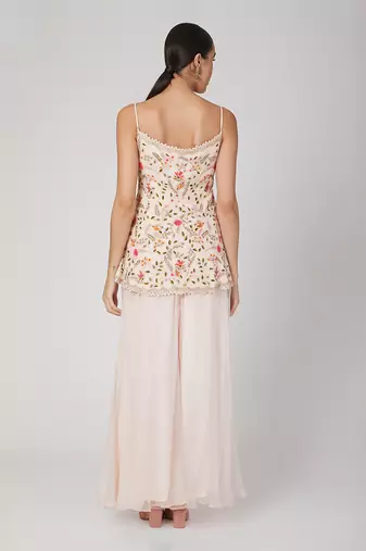 Blush Pink Embroidered Peplum With Sharara With Dupatta