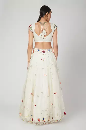 White Lehenga Blouse Dupatta Set