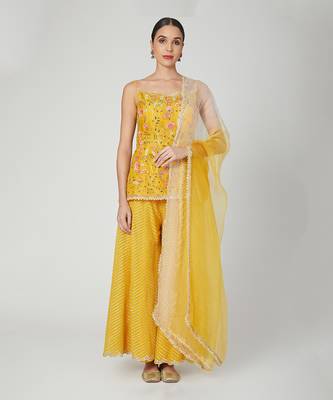 Mustard Pepulum With Sharara And Dupatta 1