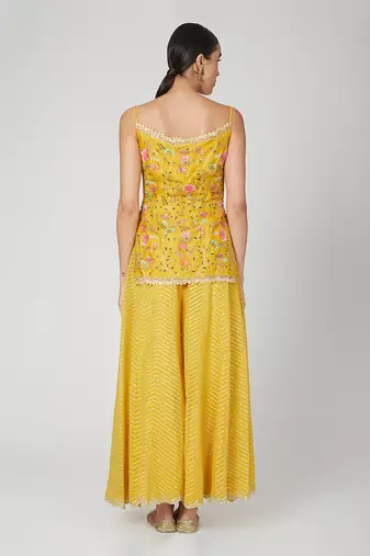 Mustard Pepulum With Sharara And Dupatta
