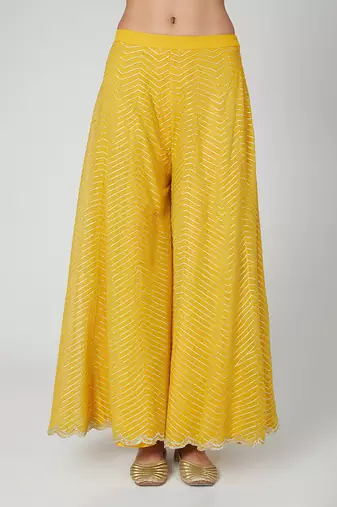 Mustard Pepulum With Sharara And Dupatta
