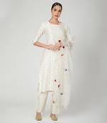 White Straight Kurta With Trouser And Dupatta
