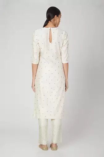 White Straight Kurta With Trouser And Dupatta