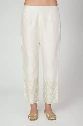 White Straight Kurta With Trouser And Dupatta