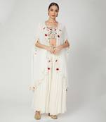 White Sharara With Crop Top And Cape