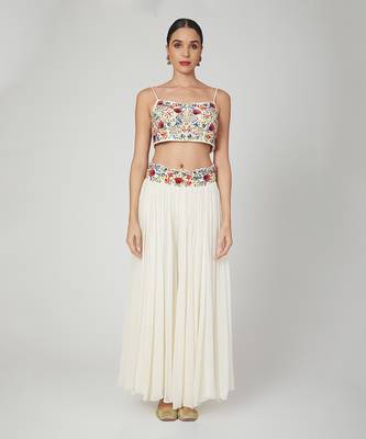 White Sharara With Crop Top And Cape 2