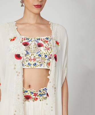White Sharara With Crop Top And Cape 3