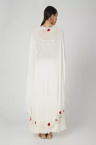White Sharara With Crop Top And Cape