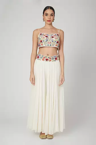 White Sharara With Crop Top And Cape
