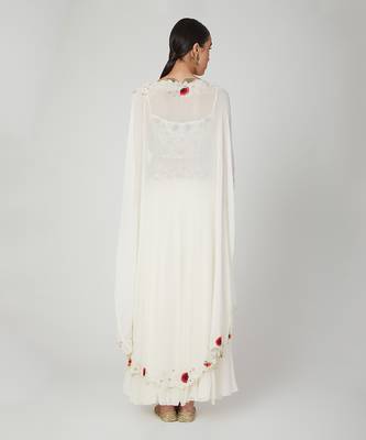 White Sharara With Crop Top And Cape 8