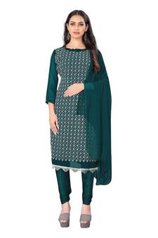 Blue embroidered georgette salwar