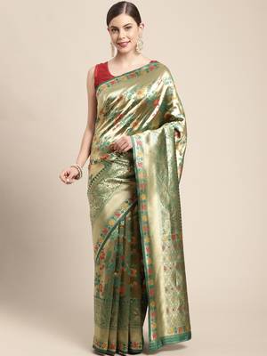 Golden woven Banarasi Stylesaree with blouse 1