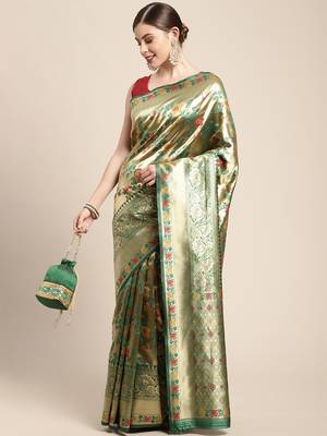 Golden woven Banarasi Stylesaree with blouse 3