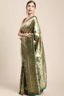 Golden woven Banarasi Stylesaree with blouse
