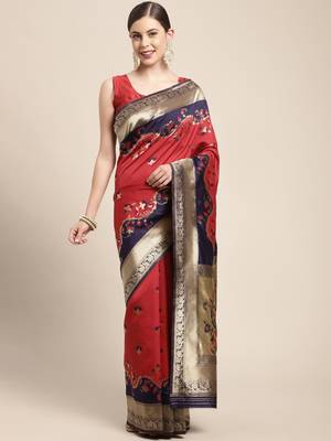 Red woven banarasi saree with blouse 1
