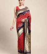 Red woven banarasi saree with blouse