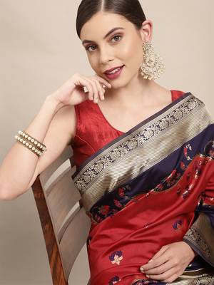 Red woven banarasi saree with blouse 2